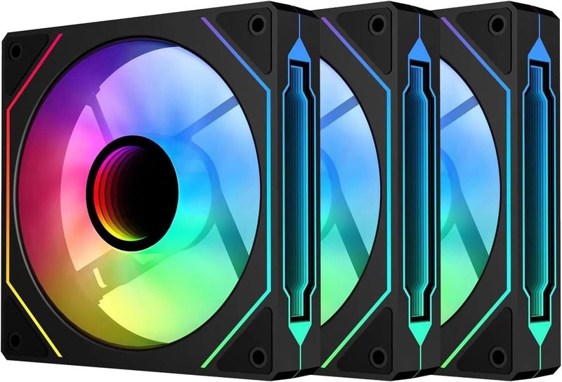 Jungle Leopard Prism4 Pro X3 120mm ARGB Case Fans,Infinity Mirror RGB Light Effect 5V 3PIN Motherboard Light Sync 800~1800RPM PWM PC Fan Suitable for Computer Case(Triple Pack Black) - Image 1